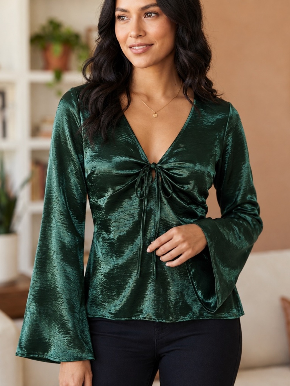 Emerald Green Satin Blouse